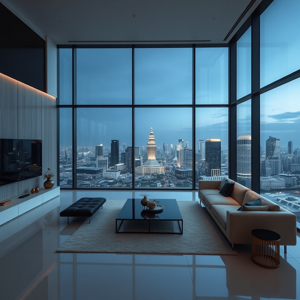 Luxury Condo Living Room with City View